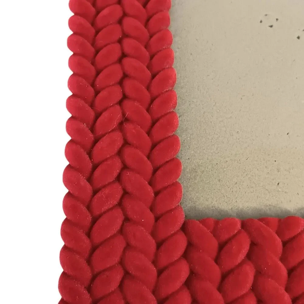 Red Velvet Flocked Photo Frame Fuzzy Braided Design 8.5x6.5 Photo 3.5x5.5 Unique